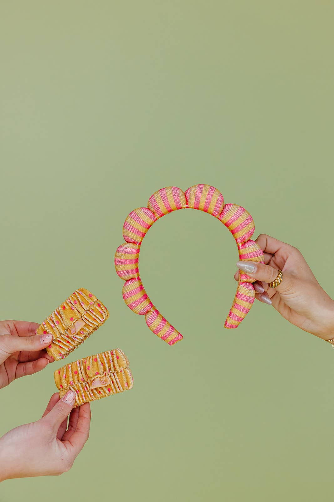 GRWM HEADBAND & WRISTBAND SET: MUSTARD & PINK STRIPED