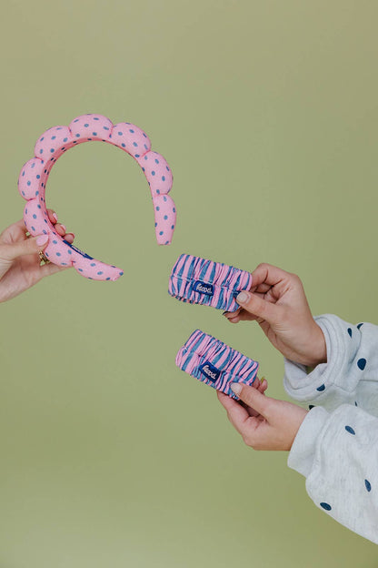 GRWM HEADBAND & WRISTBAND SET: PINK & BLUE POLKA DOT / WITH WRISTBANDS