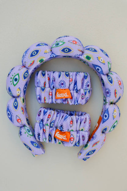 GRWM HEADBAND & WRISTBAND SET: BLUE STRIPED / WITH WRISTBANDS