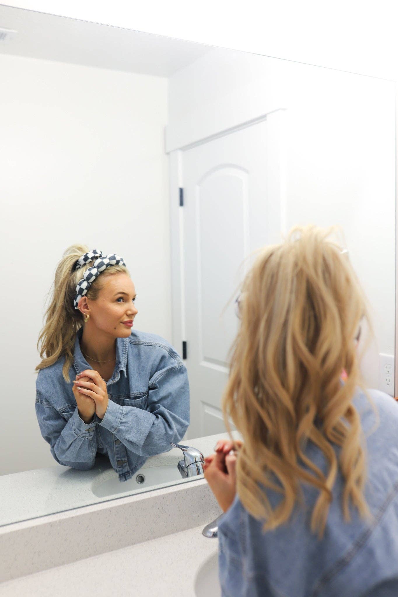 GRWM HEADBAND & WRISTBAND SET: PINK & BLUE STRIPED / WITH WRISTBANDS