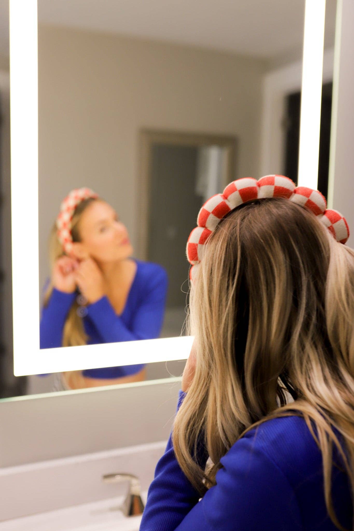 GRWM HEADBAND & WRISTBAND SET: BLUE STRIPED / WITH WRISTBANDS