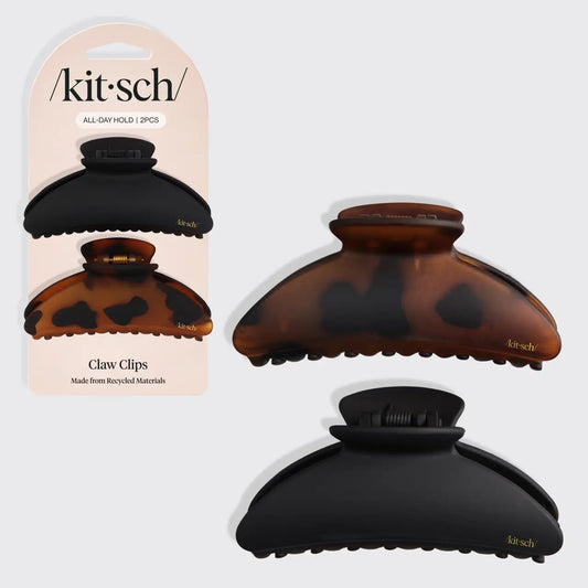 Recycled Plastic Medium Claw Clips 2pc Set - Black and Tort